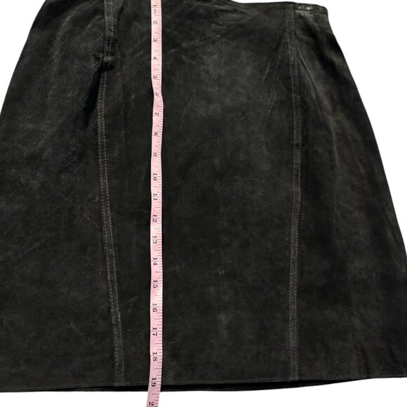 Vintage 80s Sarah Morgan black 100% Leather Suede high waist mini skirt sz 11/12 - Picture 10 of 10